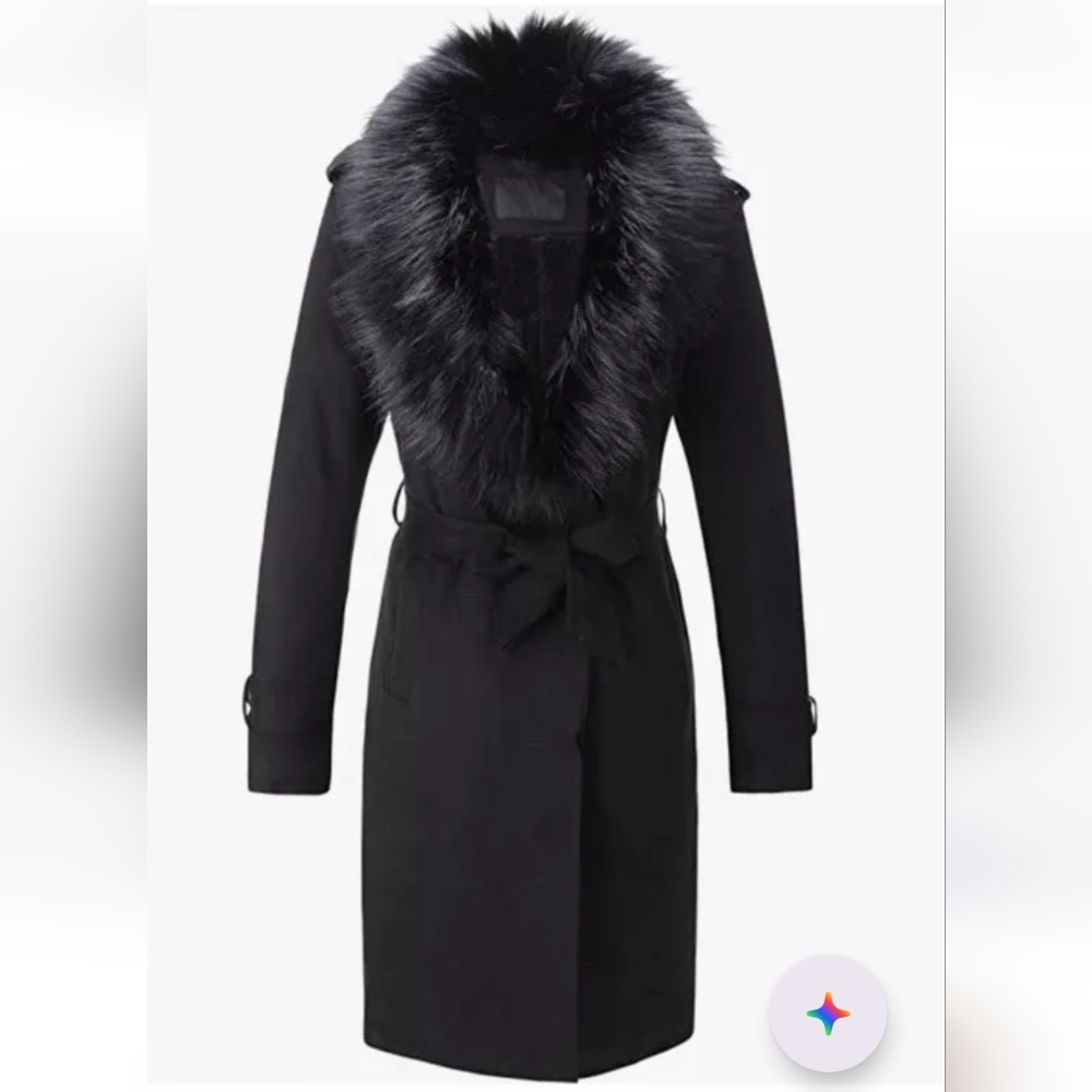 New Bellivera Women's Faux Suede Fur Leather Black Trench Coat Jacket S/M